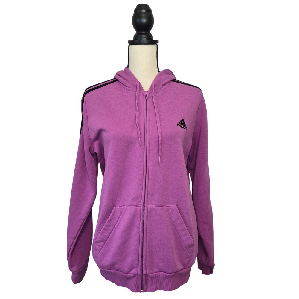 Adidas Womens Essentials 3 Stripes Full Zip Hoodie Long Sleeve Lilac Purple L